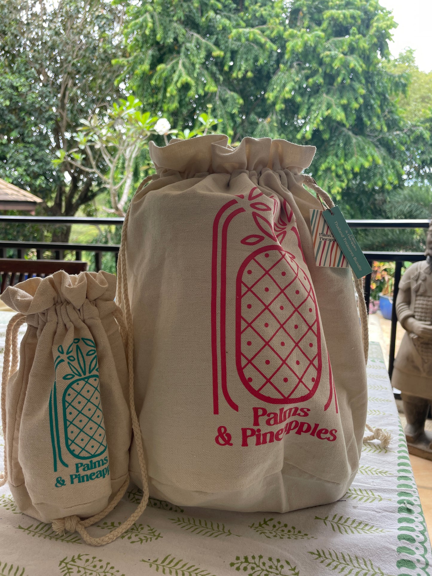 Drawstring Canvas Gift Bag - Palms & Pineapples