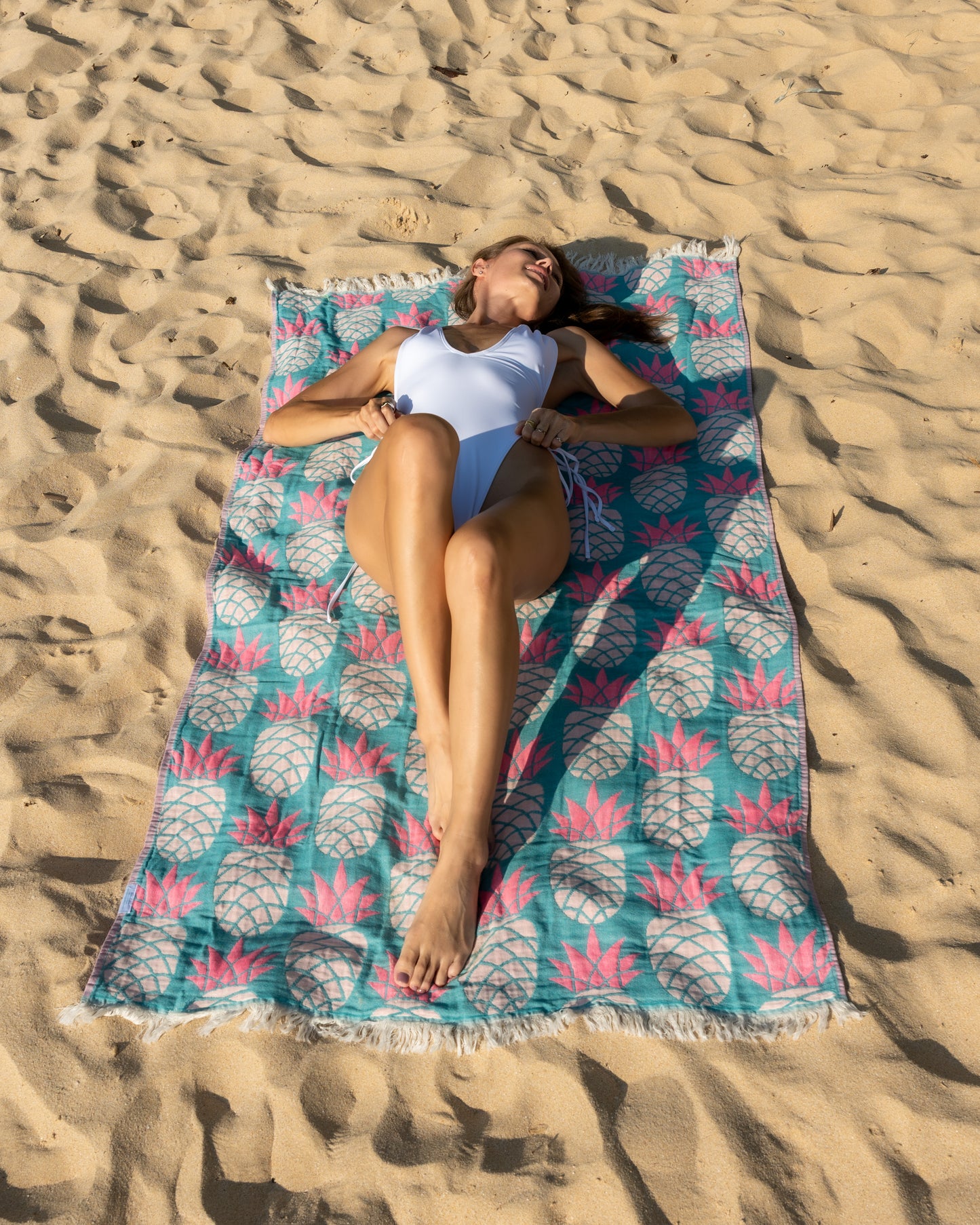 Pineapple Turkish Towel - Turquoise/ Pink - Palms & Pineapples