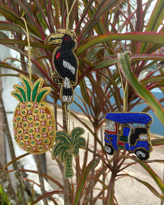 Tropical Beaded Ornaments - Palms & Pineapples