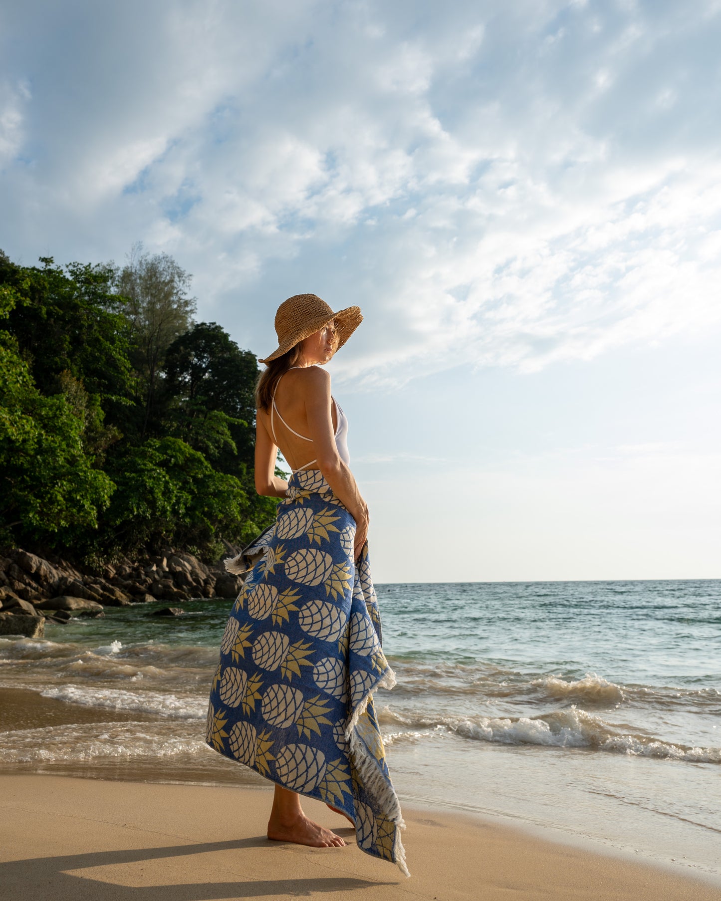 Pineapple Turkish Towel - Blue/ Gold