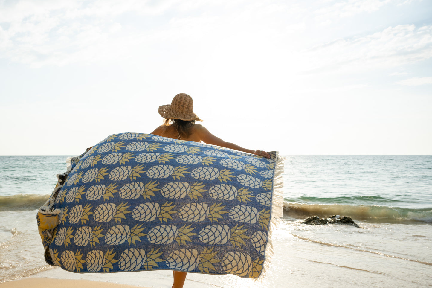 Pineapple Turkish Towel - Blue/ Gold