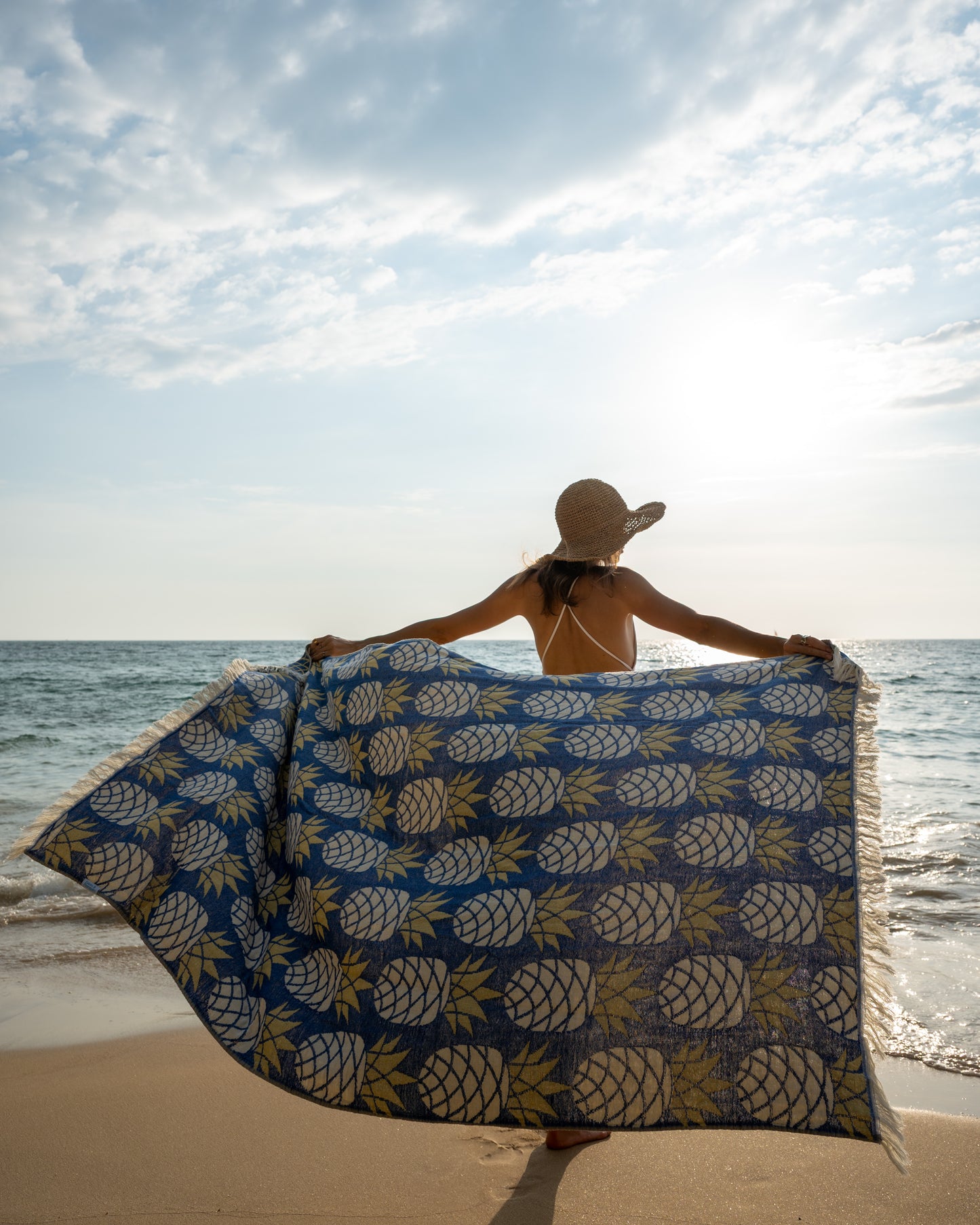 Pineapple Turkish Towel - Blue/ Gold