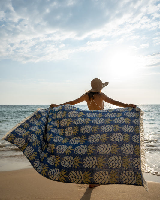 Pineapple Turkish Towel - Blue/ Gold