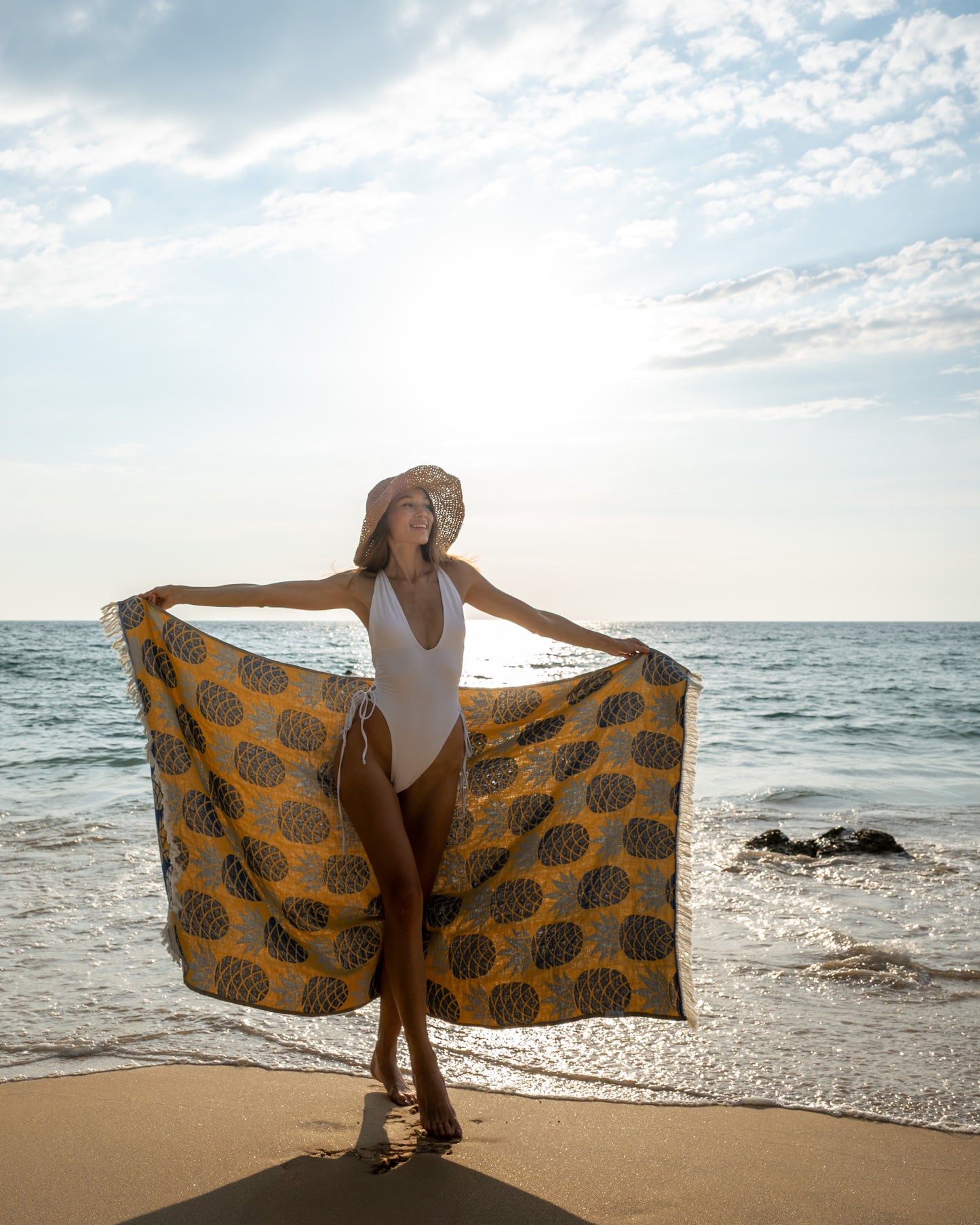 Pineapple Turkish Towel - Blue/ Gold